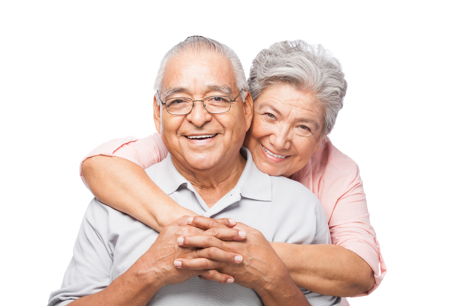 Smiling senior couple embracing